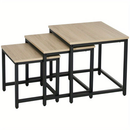 Salontafel – Bijzettafel – Side Table – Sofa Tafel – Hoektafel – Natuurlijk Houtlook – Stalen Frame