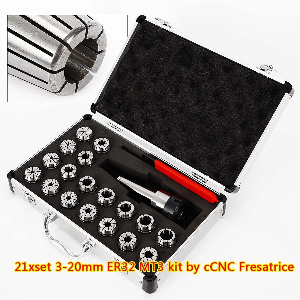 21-delige ER32 MT3 veerklemset – Collet Set – Klemhouder – Gereedschapsklem – CNC Collet – Hoogwaardig gehard staal – Precies trillingsvrij klemmen