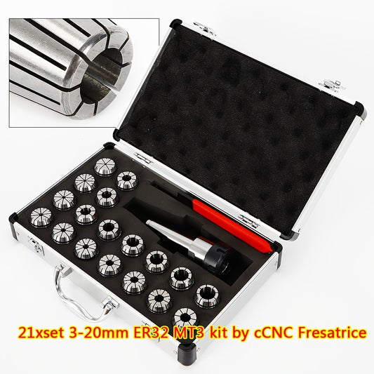 21-delige ER32 MT3 veerklemset – Collet Set – Klemhouder – Gereedschapsklem – CNC Collet – Hoogwaardig gehard staal – Precies trillingsvrij klemmen