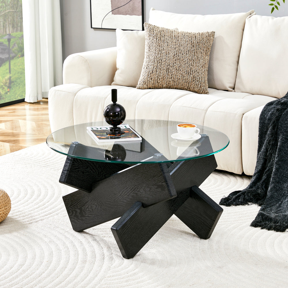 Salontafel Glas – Koffietafel – Bijzettafel – Tafeltje – Ronde Tafel – Minimalistisch Design – 79 cm Diameter – 0,8 cm Gehard Glas – Zwart Metalen Onderstel – Modern