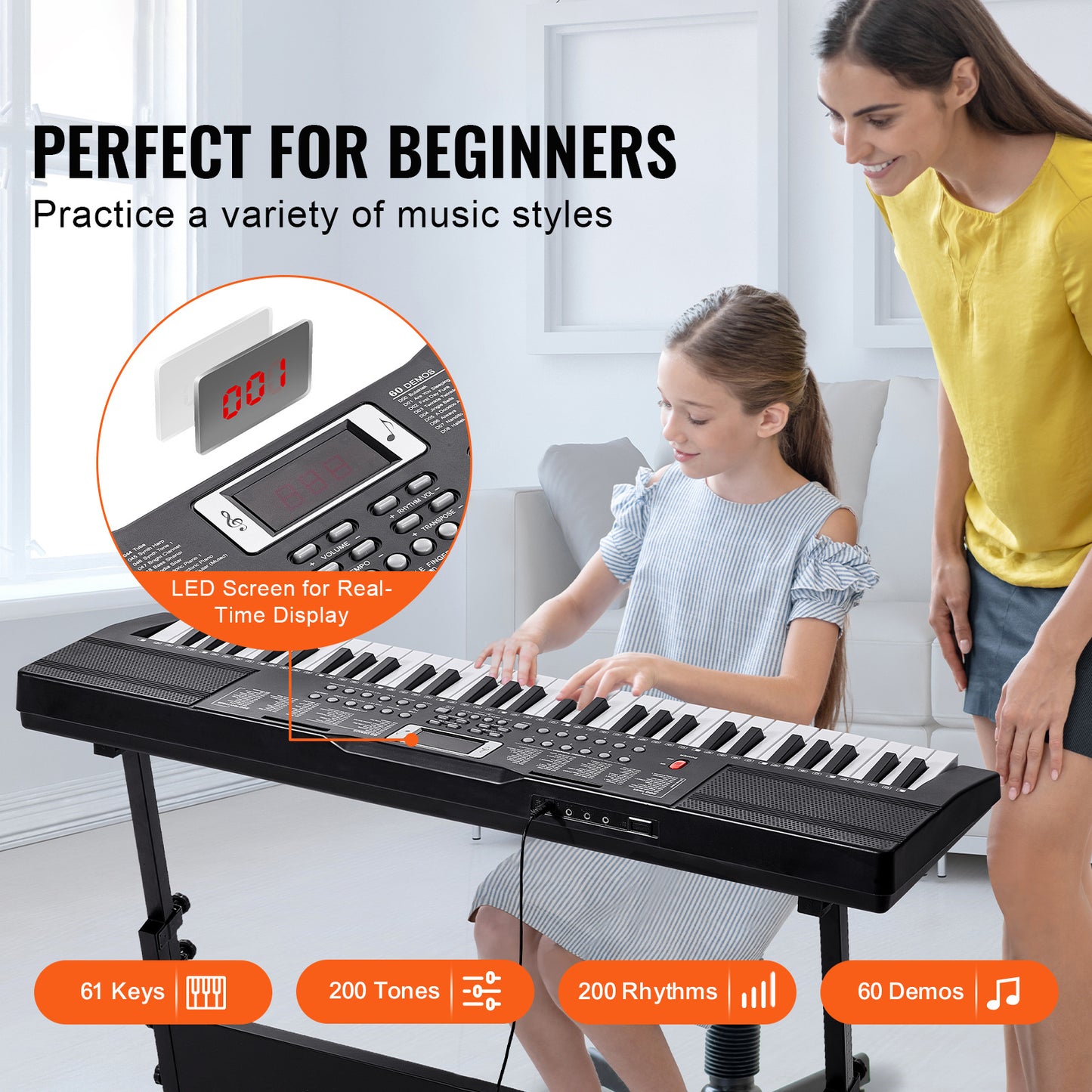 Keyboard – Toetsenbord – Digitale Piano – Keyboard Piano – Elektronisch Toetseninstrument – 61 Toetsen – 200 Klanken & 200 Ritmes