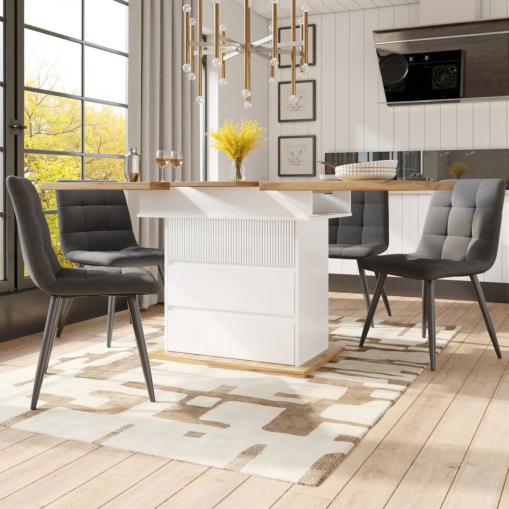 Uitklapbare Eettafel – Klaptafel – Uitschuifbare Tafel – Eettafel Compact – Meubeltafel – Zwart-Wit – Uitbreidbaar 110-140 cm – 3-Lagen Opbergruimte – Stevige Duurzame Constructie
