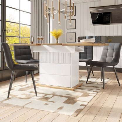 Uitklapbare Eettafel – Klaptafel – Uitschuifbare Tafel – Eettafel Compact – Meubeltafel – Zwart-Wit – Uitbreidbaar 110-140 cm – 3-Lagen Opbergruimte – Stevige Duurzame Constructie