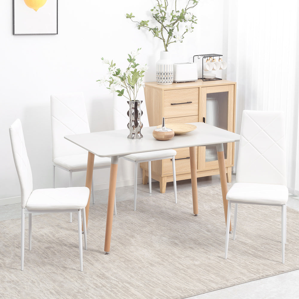 Eetkamerstoel – Keukenstoel – Stoel – Kuipstoel – Gestoffeerde Stoel – Set Van 4 – Kunstleer Wit – Stalen Onderstel – Comfortabel & Duurzaam