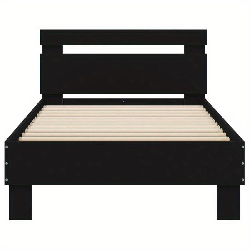 Queen Size Bed Frame with Headboard - Heavy-Duty Platform Bed, Sturdy Construction, Easy Assembly, No Box Spring Needed, Modern Minimalist Bedroom Furniture for Small Spaces - Matte Black Finish (90x190cm/35x75in) - Ideal for