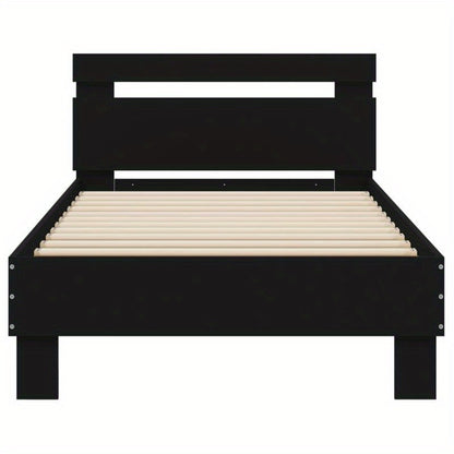 Queen Size Bed Frame with Headboard - Heavy-Duty Platform Bed, Sturdy Construction, Easy Assembly, No Box Spring Needed, Modern Minimalist Bedroom Furniture for Small Spaces - Matte Black Finish (90x190cm/35x75in) - Ideal for