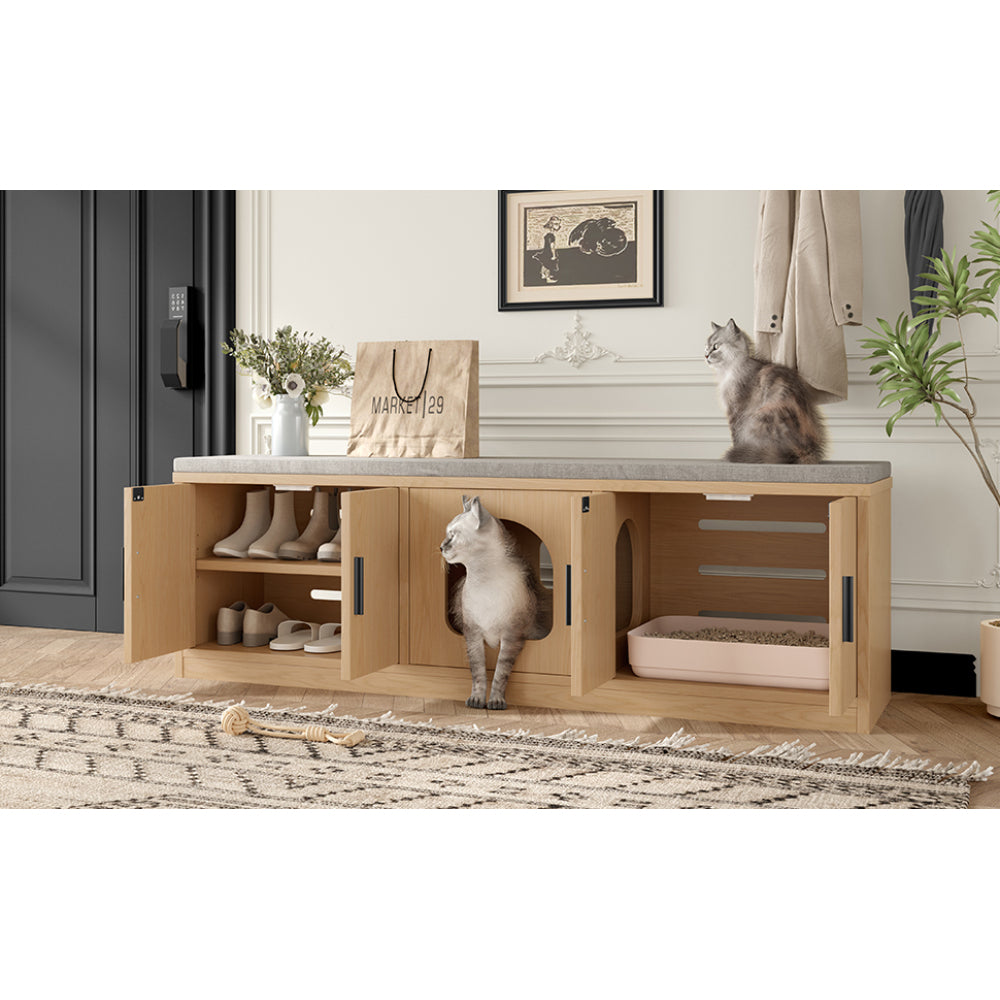 Krabmeubel – Kattenmeubel – Krabpaal – Kattenhuis – Krabplank – Moderne Sideboard Kast – Verborgen Kattenboom – Ventilatiesysteem – 140x40x45,5 cm – Duurzaam Niet-Hout Materiaal