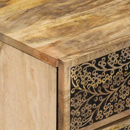 Nachtkastje – Bijzettafel – Ladekast – Opbergkast – Nachtkast – Massief Mangohout – Modern Design – Compact 50x33x60 cm – Zwarte en Gouden Deuren