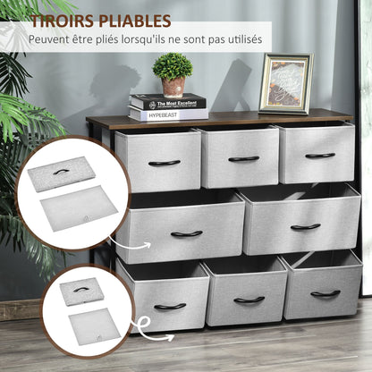 Opbergkast – Dressoir – Kast – Ladeblok – Stoffen Lades – Grijs – Compact Hoog Design – Metalen Frame & MDF Bovenblad