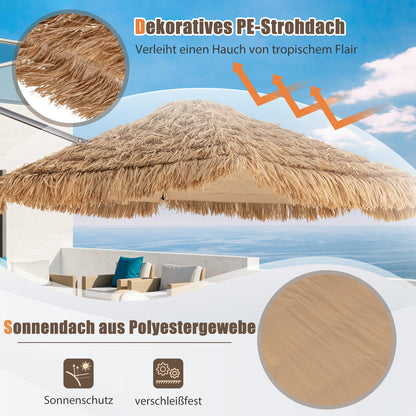 Cantilever Parasol – Zweefparasol – Hangparasol – Patio Parasol – Tiki Parasol – Tropische PE-thatch Dakbedekking – Ventilerend Dubbel Lagen Ontwerp – Ø 283 cm Bruin