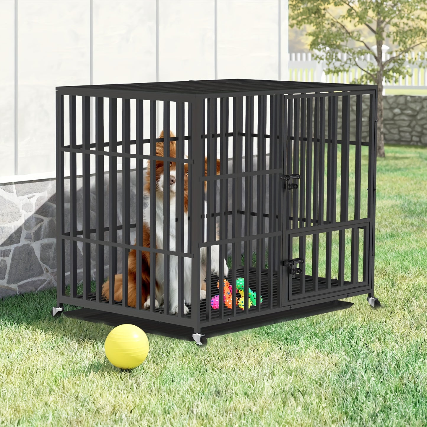 Hondenbench – Hondenkooi – Hondenren – Kennel – Hondenhok – XXL Groot Formaat – Stevig Metaal – 3 Deuren Met Slot – Wielen Met Rem – Afneembare Opvanglade