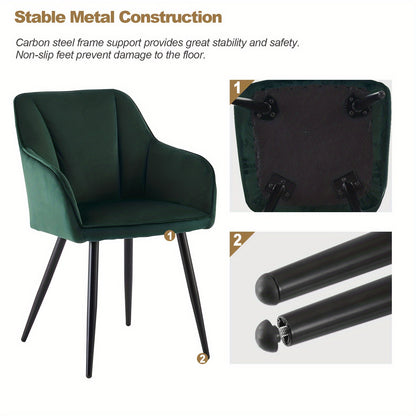 Eetkamerstoelen Set van 2 – Stoelen, Kuipstoelen, Armleunstoel, Accentstoelen – Groen Fluweel – Ergonomisch Ontwerp – Memory Foam Zitting