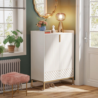 Schoenenkast – Schoenenrek – Schoenopberger – Schoenentoren – Schoenenkast Smal – Wit Met Gouden Metaal – 25 Paar Capaciteit – Modern Design