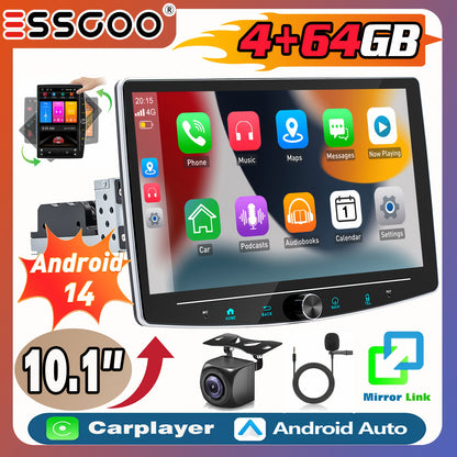 10,1" Draaibare Auto Radio – Auto Stereo – Multimedia Speler – Car Player – Autoradio Met Microfoon & AHD Camera – HD IPS Scherm – Android 14.0 Systeem