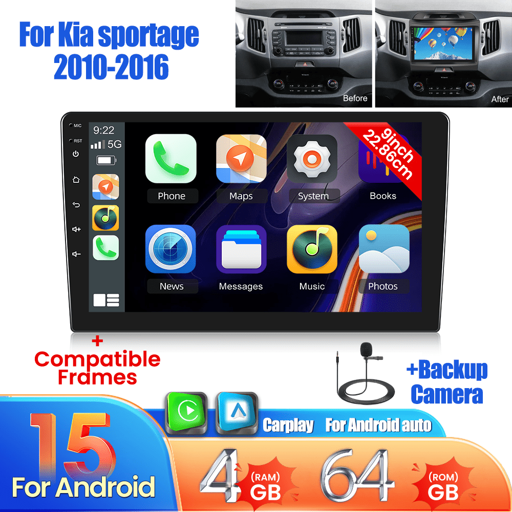 Android Autoradio – Multimedia Systeem – Navigatie Radio – Touchscreen Radio – Auto Stereo – 9 Inch Scherm – Draadloos CarPlay & Android Auto – AHD Achteruitrijcamera