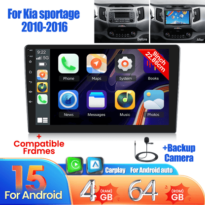 Android Autoradio – Multimedia Systeem – Navigatie Radio – Touchscreen Radio – Auto Stereo – 9 Inch Scherm – Draadloos CarPlay & Android Auto – AHD Achteruitrijcamera