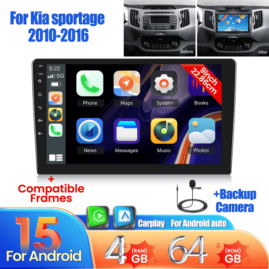 Android Autoradio – Multimedia Systeem – Navigatie Radio – Touchscreen Radio – Auto Stereo – 9 Inch Scherm – Draadloos CarPlay & Android Auto – AHD Achteruitrijcamera