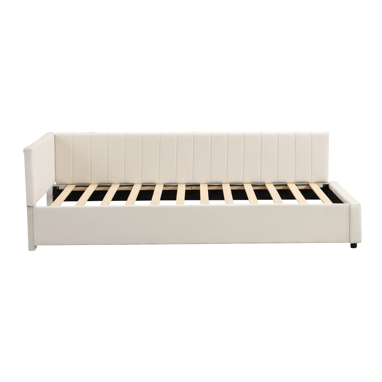 Bedbank – Slaapbank – Logeerbed – Sofa – Bedbank Beige – Huidvriendelijke Velvet Bekleding – Lattenbodem 90x200 cm