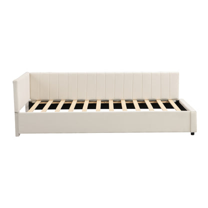 Bedbank – Slaapbank – Logeerbed – Sofa – Bedbank Beige – Huidvriendelijke Velvet Bekleding – Lattenbodem 90x200 cm