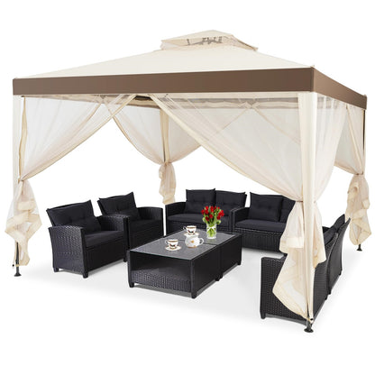 Paviljoen – Tuinkamer – Partytent – Zonnescherm – Buitentent – 3x3 meter – Waterafstotend polyester met insectennet – Roestvrij stalen frame