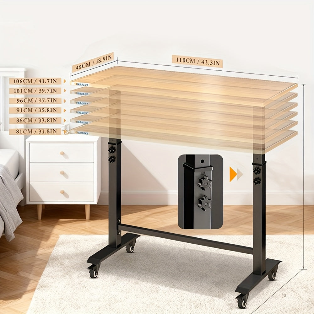 Werkbank – Werktafel – Werkbank Op Wielen – In hoogte verstelbare Werkbank – Mobiele Werkbank – Verstelbaar 81-106 cm – Stabiel Metalen Frame – Stil Remwielen & Vloerbeschermers