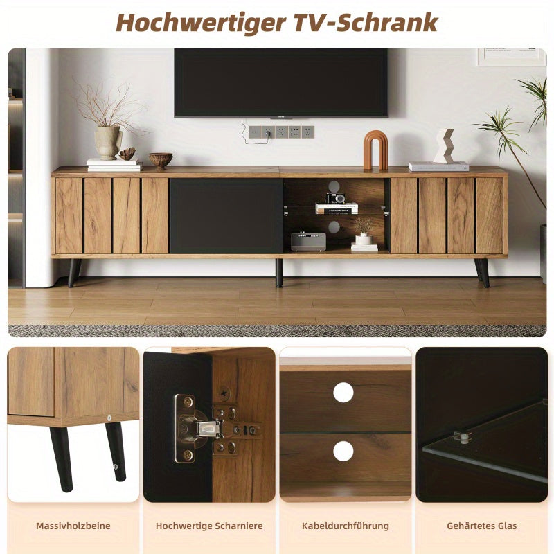 TV-meubel – Tv-kast – Lowboard – Mediameubel – Entertainmentmeubel – Natuurlijke Houttint Variant – 175 cm Breed – Geschikt voor 75 Inch TV