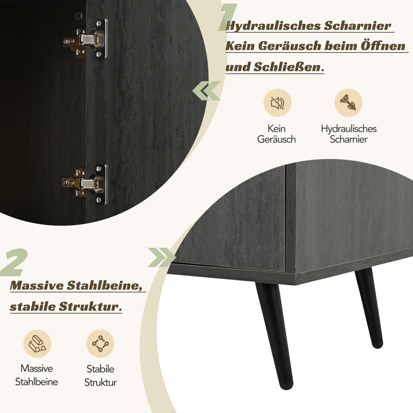 TV-Meubel – TV-Kast – Lowboard – Mediameubel – Tv-Stand – 3 Deuren Met Glazen Klapdeur – Geschikt Voor Tv’s Tot 90 Inch