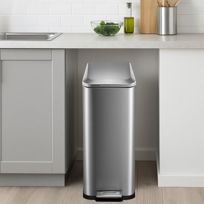 Prullenbak – Afvalbak – Pedaalemmer – Vuilnisbak – Afvalemmer – 50L Inhoud – RVS Vingerafdrukbestendig – Soft Close Deksel – Uitneembare Binnenemmer – Compact Rechthoekig – Hygiënisch Handsfree Gebruik