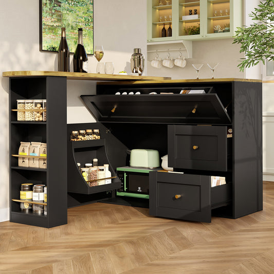 Bartafel – Bistrotafel – Statafel – Keukentafel – Barmeubel – Uitschuifbaar 138-204 cm – 360° Draaibaar Tafelblad – Met Opbergruimte