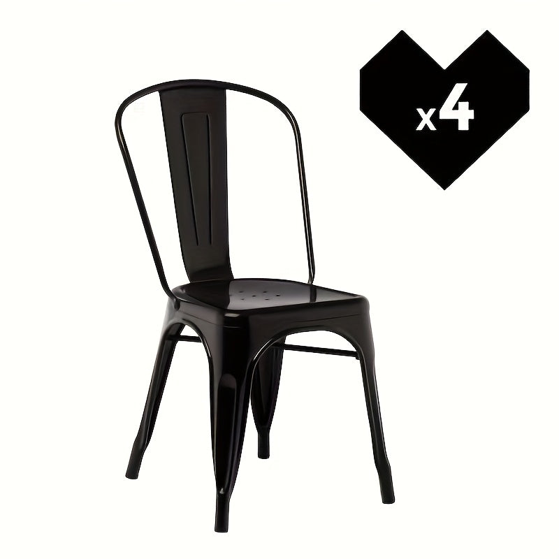 Set van 4 Industriële Metalen Eetkamerstoelen – Zwarte Stapelbare Stoelen van Duurzaam Metaal – Stevige Constructie voor Restaurant, Eetkamer of Horecagebruik (43 x 46 x 85 cm)
