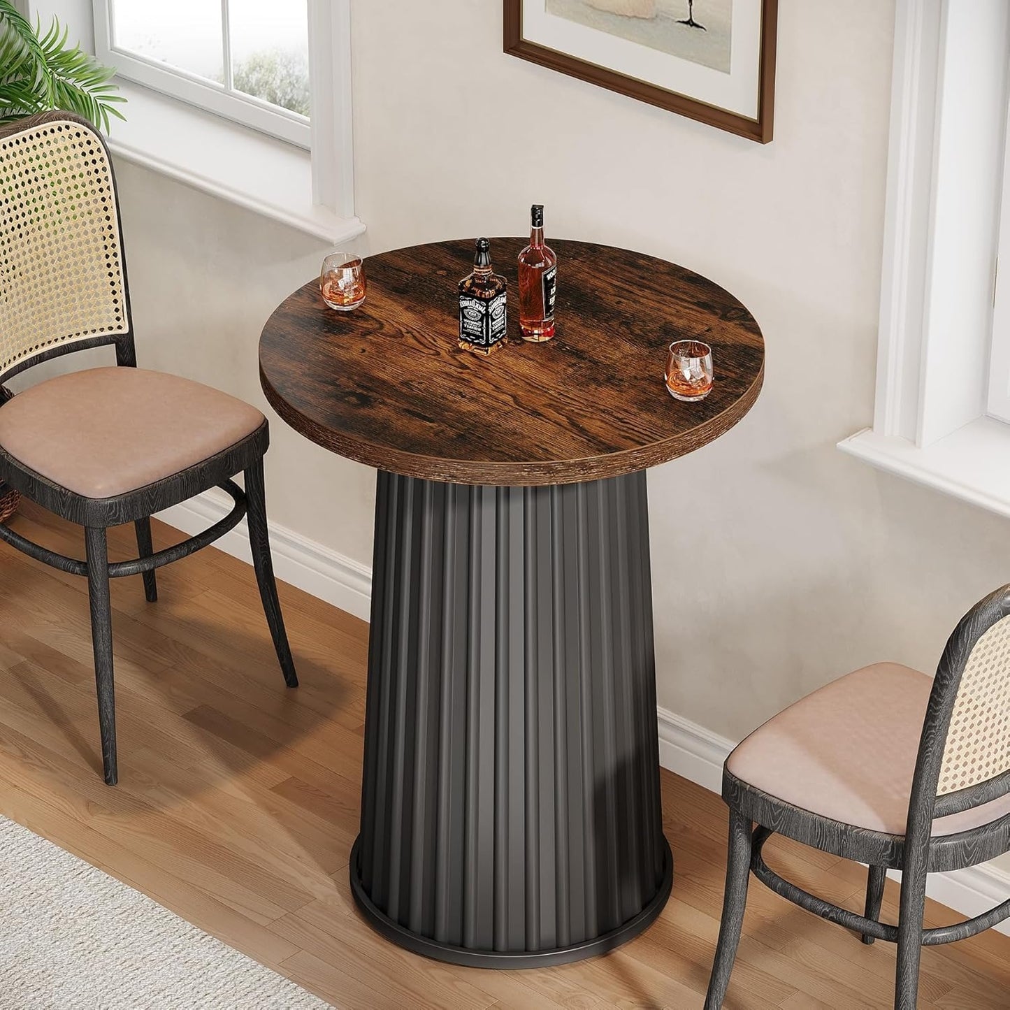 Ronde Eettafel – Kleine Keukentafel – Bistrotafel – Eettafel Voor 2 Personen – Compacte Tafel – Massief Houten Blad – Metalen Onderstel – Diameter 60 cm – Krasbestendig & Makkelijk Te Reinigen