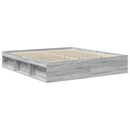 Bedframe – Bed – Bedbodem – Platformbed – Slaapbank – Modern Design – Massief Hout – King Size 180x200 cm – Stevig en Eenvoudig te Monteren – Grijs