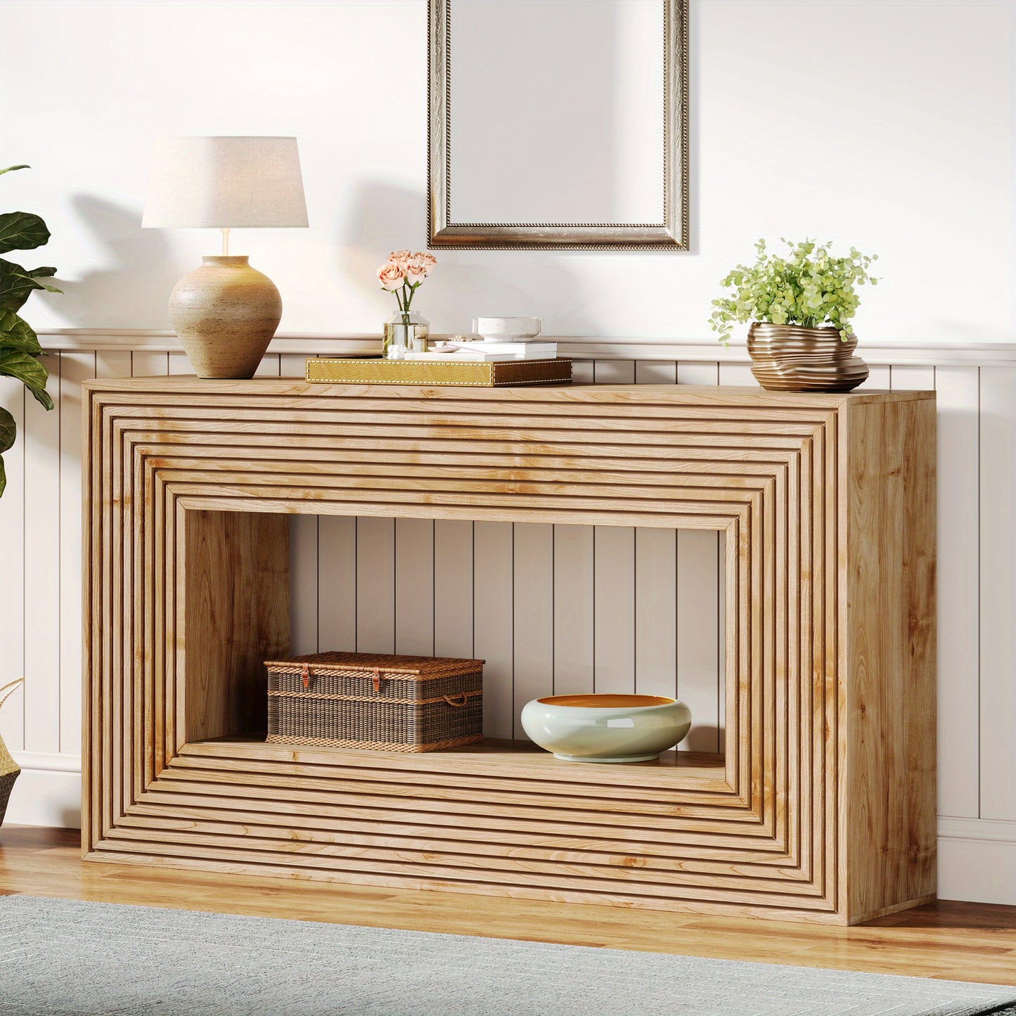 Sidetable – Consoletafel – Wandtafel – Haltafel – Bijzettafel – Rustiek Houten Design – 150 cm Breed – Opbergruimte Met Open Plank