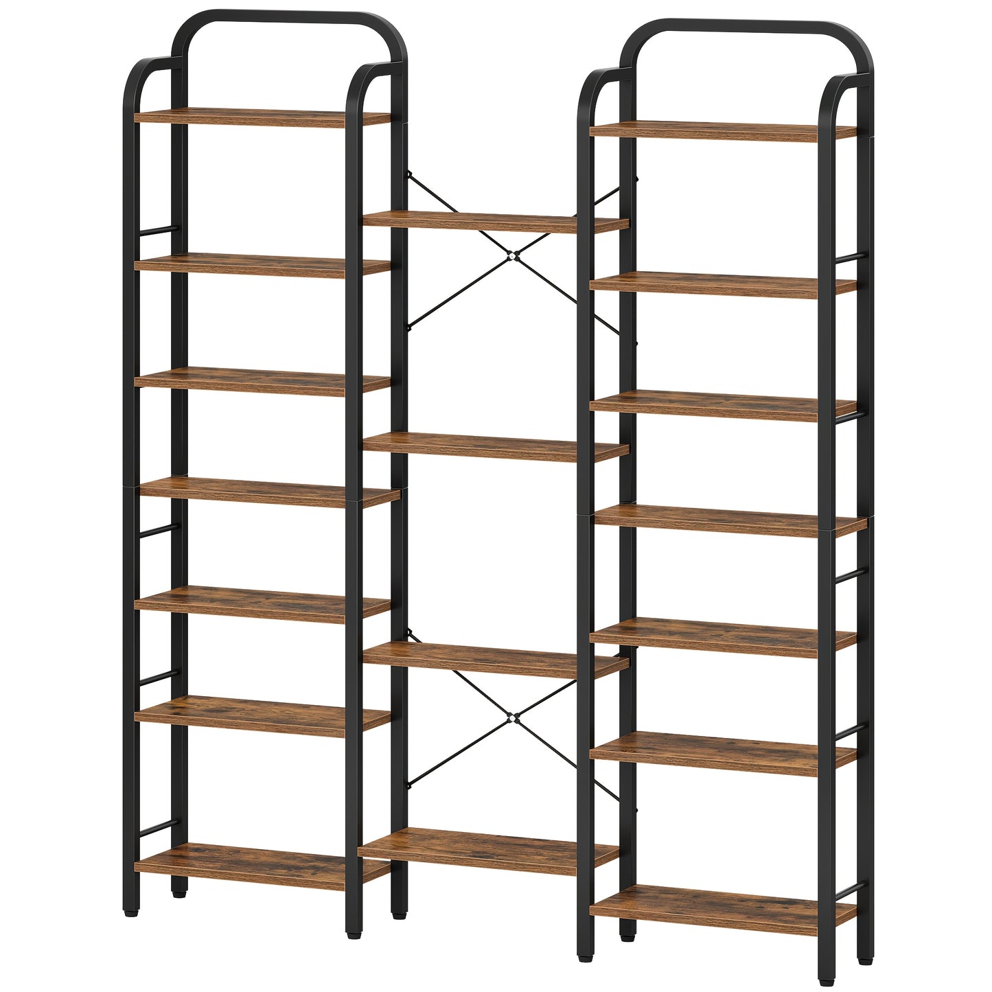 Boekenplank – Boekenrek – Wandplank – Boekenkast – Boekenkast – 6-Laags Met 18 Vakken – Vintage Bruin Zwart Hout – Vrijstaand Stalen Frame – 24x152x198,5 cm – Geen Montage