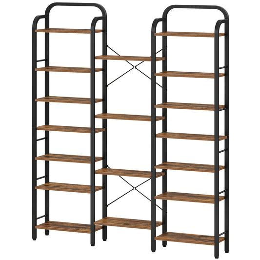 Boekenplank – Boekenrek – Wandplank – Boekenkast – Boekenkast – 6-Laags Met 18 Vakken – Vintage Bruin Zwart Hout – Vrijstaand Stalen Frame – 24x152x198,5 cm – Geen Montage