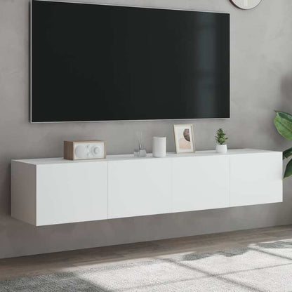 Wandkast TV – Wandschap – Opbergkast – Mediarek – Muurkast – Set Wit – MDF Duurzaam – 80x35x31 cm