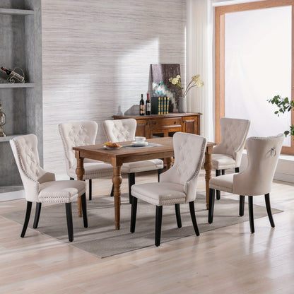 Linnen Eetkamerstoel – Stoel – Eetkamerstoel Set – Designstoel – Woonkamerstoel – Set van 6 – Beige Linnen Bekleding – Stevige Eiken Poten met Chroomaccenten