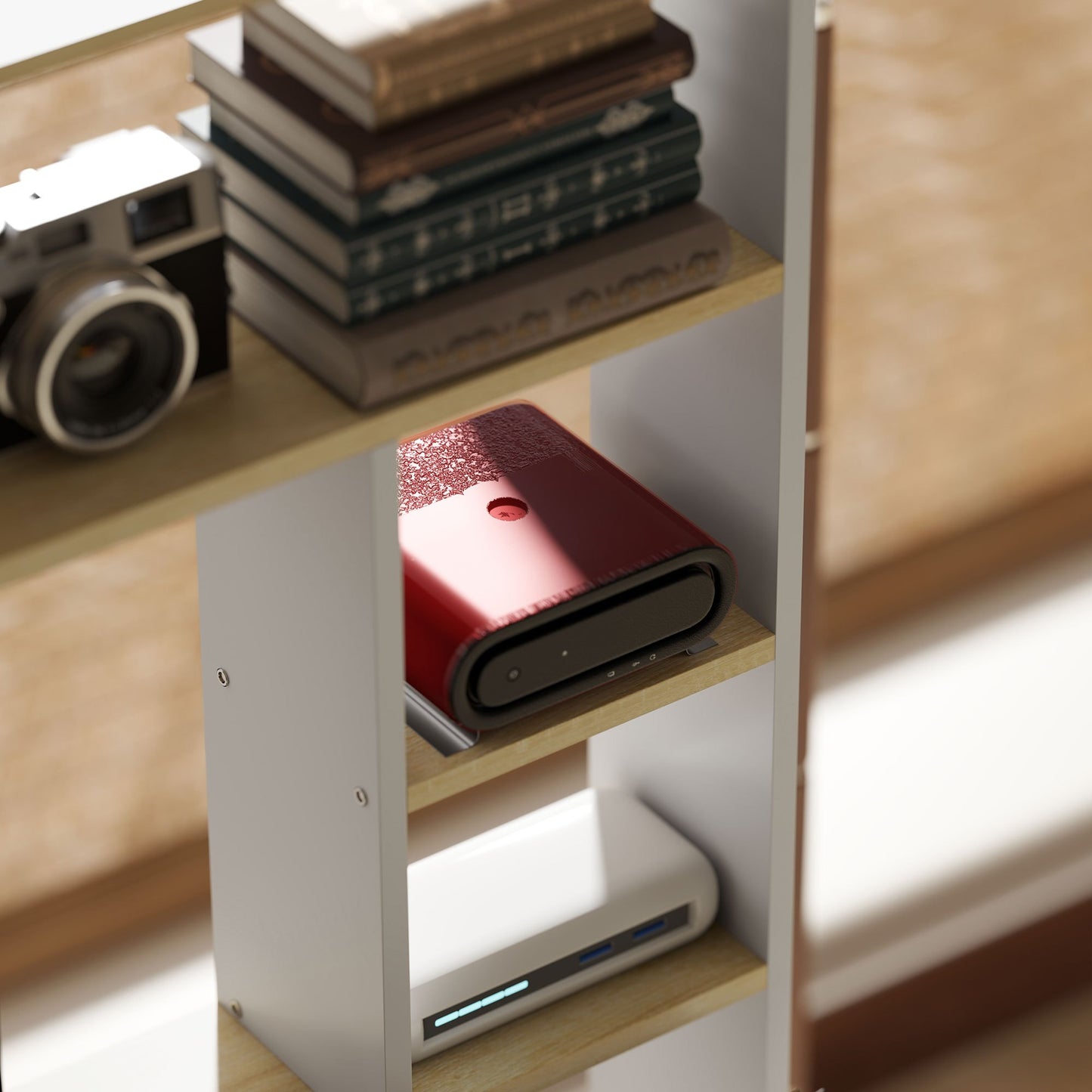 Bureau – Computerbureau – Schrijftafel – Werkplekmeubel – Thuiswerkbureau – Lichtbruin Eiken Wit – Met Open Opbergruimte – Inclusief Stevige CPU-standaard