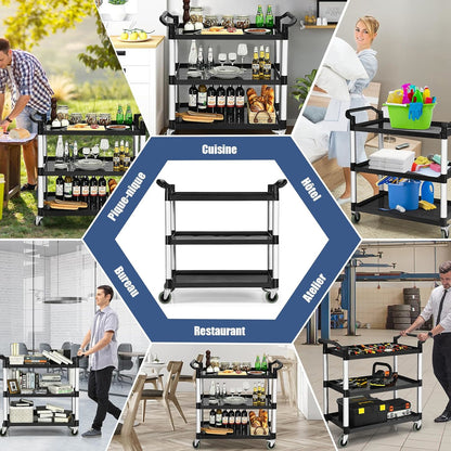 Serveerwagen – Keukentrolley – Opbergswagen – Serveerkar – Roltafel – 3 Lagen – Aluminium Frame met Kunststof Planken – 2 Wielen met Rem