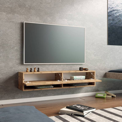 tv-meubel – tv-kast – lowboard – zwevend meubel – hangend tv-meubel – rustiek eiken – met 2 open vakken – MDF melamine coating