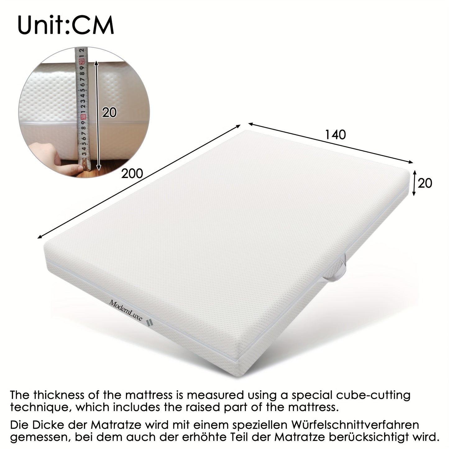 140x200cm 7-Zone Comfort Mattress with Ergonomic Support, 20cm Height, H3/H2 Spinal Alignment, Motion Isolation & Edge Support - Twin/Full/Queen/King Size Bed, Zipper & Handle System, No Power Required, Durable Non- Fabric, I