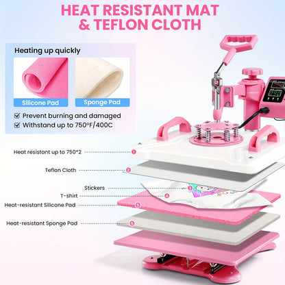 Transferspers – Hittepers – Heat Press Machine – Textielpers – Warmtepers – 8-in-1 Multifunctioneel – 38,1x30,48 cm – 360° Swing Away Ontwerp – Robuust IJzer en Kunststof
