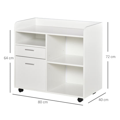 Bureau Organizer – Pennenbakje – Documentenbak – Opberglade – Printerstandaard – Wit Hout – Verstelbare Plank – Mobiele Zwenkwieltjes