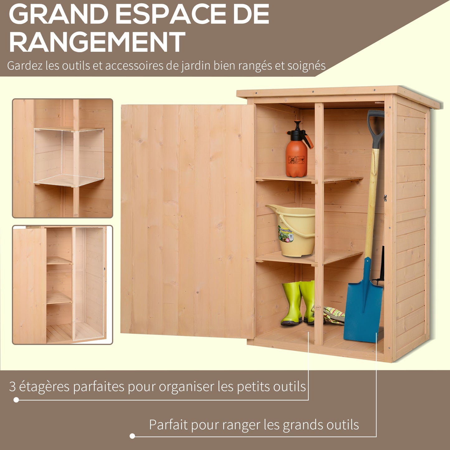 Tuinberging – Tuinkast – Tuinschuur – Gereedschapsschuur – Opbergkast – Vurenhout – Bitumen Dak – Grote Vergrendelbare Deur – 2 Ruime Planken – Compact 75x56x115 cm