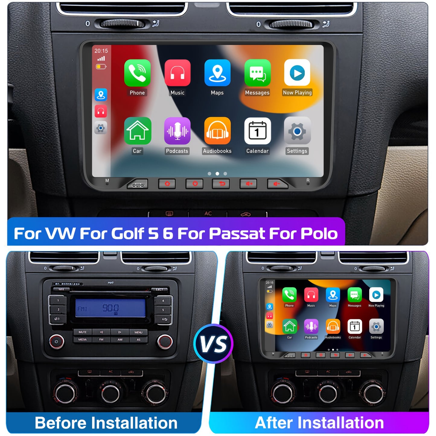 Multifunctionele Auto Multimedia Speler – Autostereo – Navigatiesysteem – Touchscreen Radio – Inbouw Dashboard Unit – 9 Inch IPS Scherm – Android 14 Met Wireless Carplay & Achteruitrijcamera