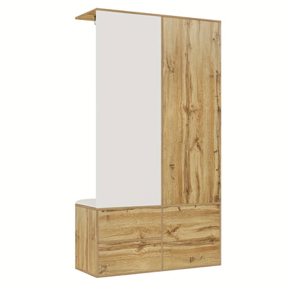 Kledingkast – Kledingkasten – Garderobekast – Opbergkast – Schoenenkast – Compleet Set Wit Houtkleur – Spiegel Inclusief – Uitschuifbare Kledingrail