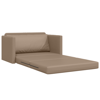 Bankbed – Slaapbank – Bedbank – Slaapbank met Chaise Longue – Loveseat – Ruimtebesparend Design – Massief Houten Frame en Metalen Ondersteuning – 124x71x78 cm – Cappuccino Synthetisch Leer