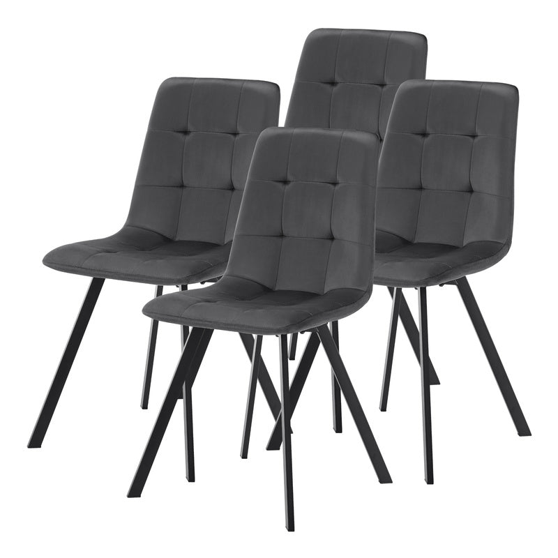 Eetkamerstoel – Stoel – Kuipstoel – Zithoek – Eettafelstoel – Set van 4 – Donkergrijze Polyester Bekleding – Stevig Metalen Schuine Poten