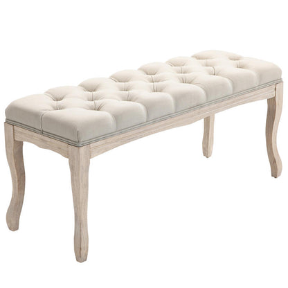 Hot Upholstered bench, chest bench, shoe bench, piano bench, vintage bed bench, bedroom, living room, hallway, rubber wood, linen, beige, 110 x 40 x 48cm