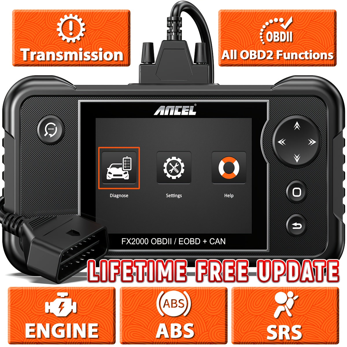 OBD2 Scanner – Auto Diagnosetool – Foutcode Lezer – Motor Scanner – ABS SRS Transmissie – 7 Resetfuncties – AutoVIN Automatische Detectie